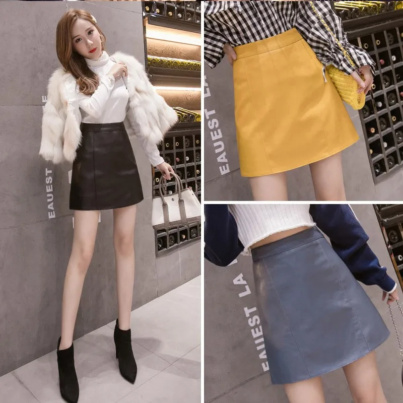 

Multicolored A-Line Skirt Women's PU Leather ort Skirt Spring Autumn 2023 Korean Sle Hong Kong Flavor Busin Casual