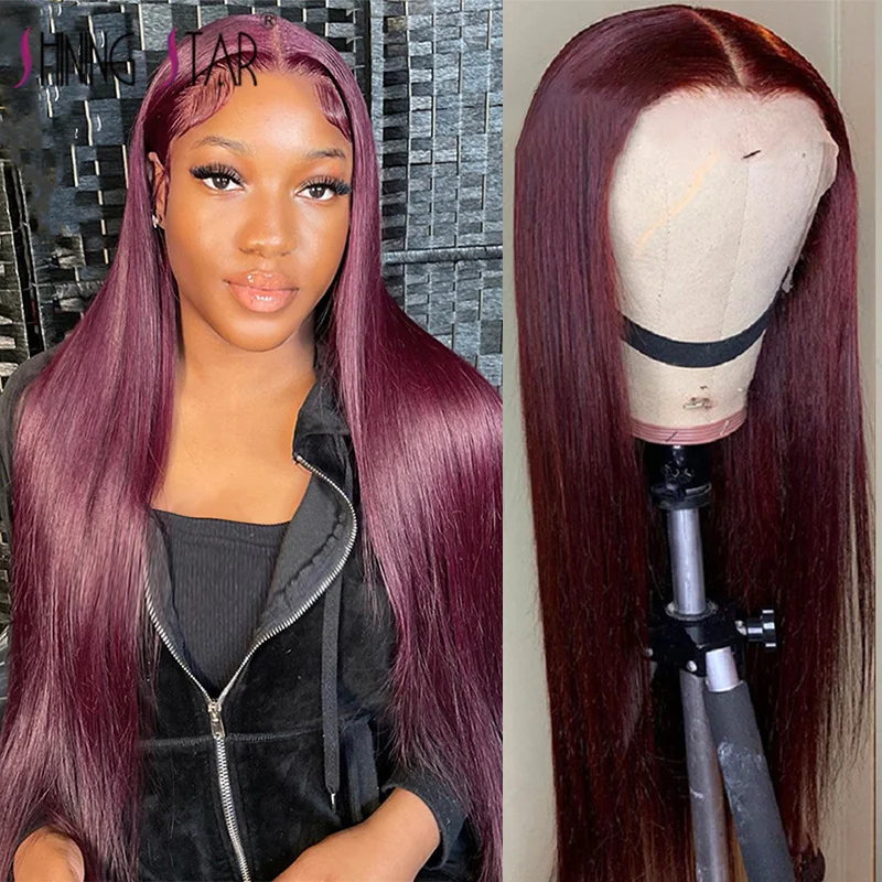 

Burgundy Lace Front Wig 13x4 13x6 Transparent Lace Frontal Wig 180% Human Hair Pre-Plucked Remy 99j Red Colored Human Hair Wigs