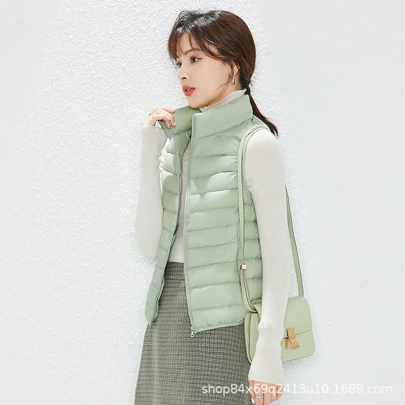 Gilet da donna leggero in piumino d'anatra Colletto alla coreana alla moda Piumino senza maniche casual da donna Capispalla invernale portatile VT-329