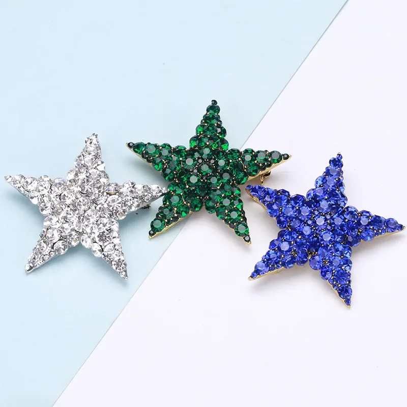 Dmari Women Brooch Korean Fashion Style Big Rhinestone Starfish Pentagram Lapel Pin Elegant Party Accessories Luxury Jewelry