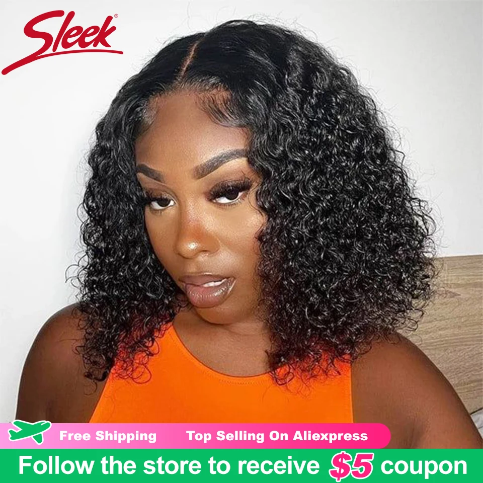 Sleek Curly Human Hair Wigs For Women 100% Real Short Ready To Wear Lace Brazilian Hair Wigs Deep Wave 13X6X1 Lace Front Wigs