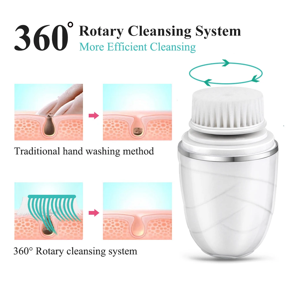 3 in 1Electric Waterproof Facial Cleansing Brush Exfoliating Spin Whitening Firming Deep Cleansing Brush Device Wireless Cleans