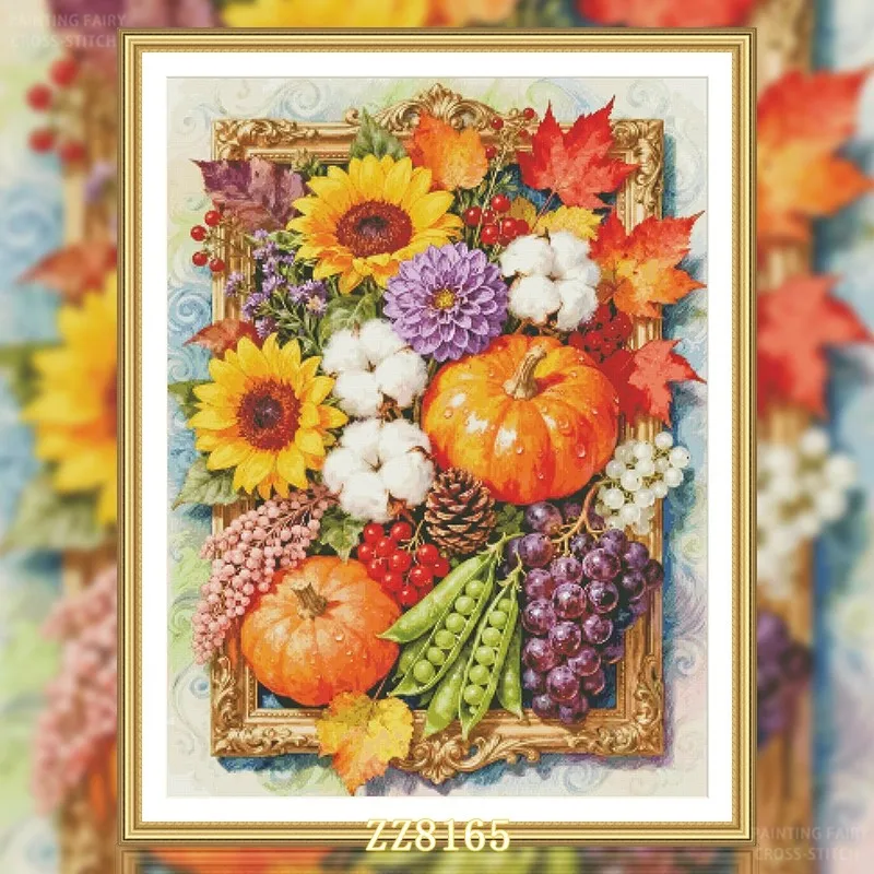 ZZ8165- Autumn Harvest 11CT 14CT 16CT 18CT Print On Canvas Cross Stitch DIY Set Kit  Needlework Embroidery 146 Colors