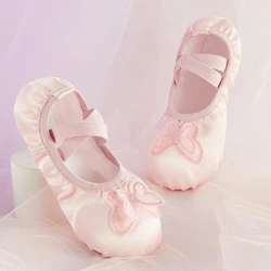 New Children's Ballet Shoe Girls' Soft-soled Practice Dancing Princess Satin Embroidered Butterfly Shape Training Shoes