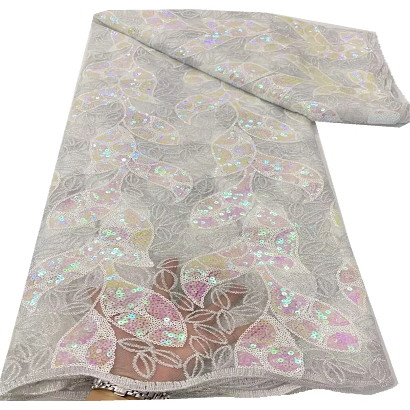 

African French Tulle Lace Fabric High Quality Ghana Lace Nigerian Sequins Lace Fabrics Wedding F37D218