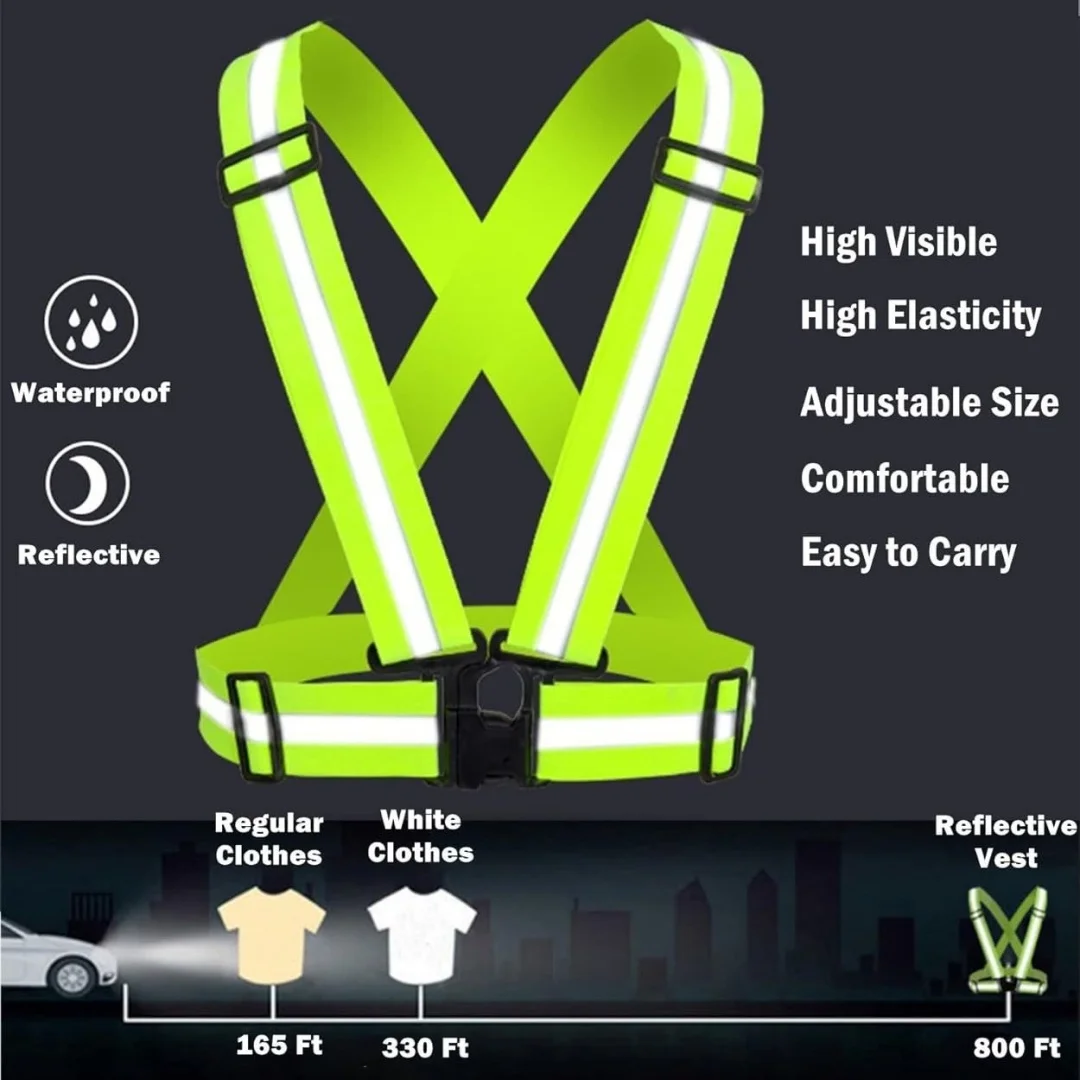 Large Double Bar Elastic Adjustable Reflective Vest Safety Belt Night Driving Traffic Night Construction Safety Vest