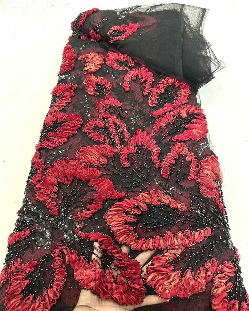 

Африканская кружевная ткань с бусинами 2026, высокое качество, кружевная французская нигерийская кружевная ткань с блестками для жениха, шитье свадебного платья