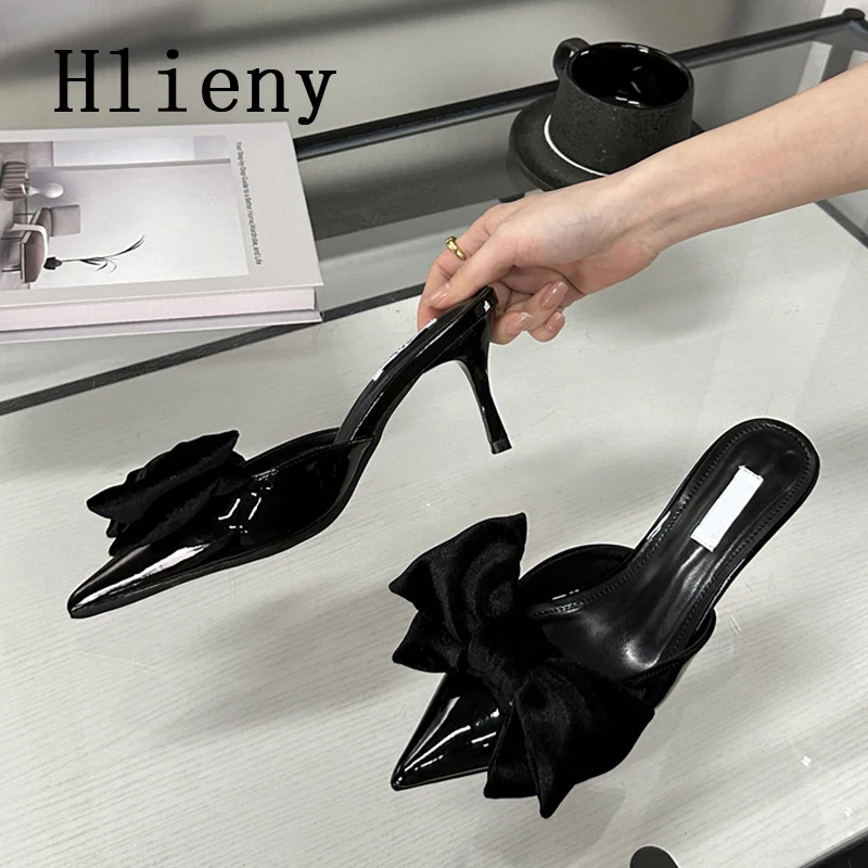 Hlieny 2024 New Spring Big Butterfly-knot Women Slippers Sandals Shallow Pointed Toe High Heel Pumps Ladies Stripper Mules Shoe