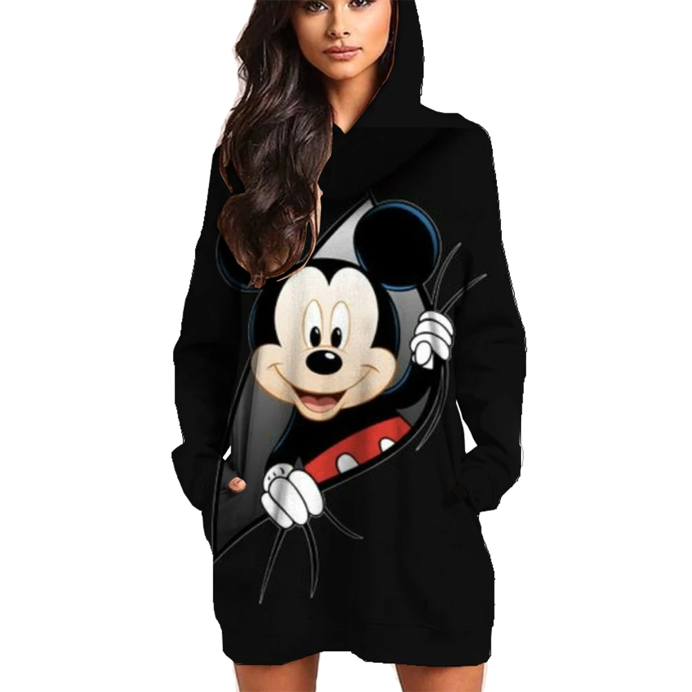 Street Women Sweatshirts Disney Minnie Mickey Mouse print Hoodies Crewneck Loose Pullover Female Tops Clothes Dress