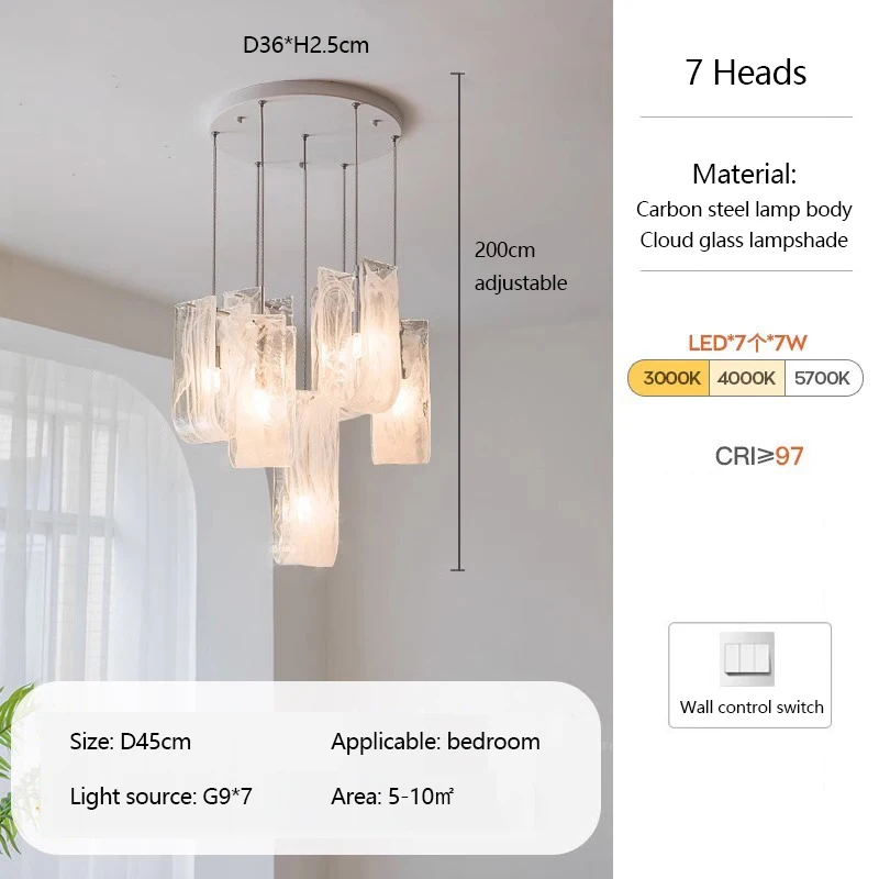 Cloud Ribbon Glazen Kroonluchters led wit Gebogen licht Luxe Designer Licht voor Villa Living Eetkamer Slaapkamer eetkamer Lamp