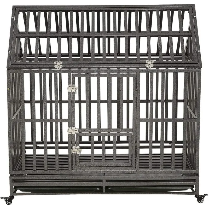 Heavy Duty Dog Cage Metal Kennel and Crate for Medium and Large Dogs, Pet Playpen with Four Wheels, Easy To Install, 48 Inch