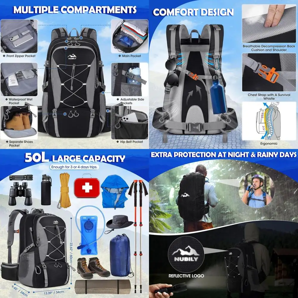 Mochila de senderismo ligera e impermeable para hombres y mujeres, adecuada para acampar, viajes al aire libre y senderismo diurno