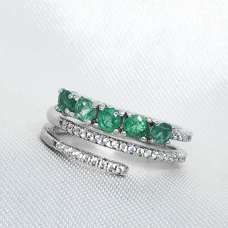 

High Quality Natural Emerald Gemstone Ring for Women Real 925 Sterling Silver Charm Fine Jewelry Resizable Rings for Women