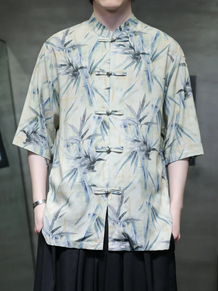 

New Chinese Style Men's Short Sleeve Shirt Thin Breathable Quick Dry Cotton Linen Upper Body Wind Disk Button Tang Suit Jacket