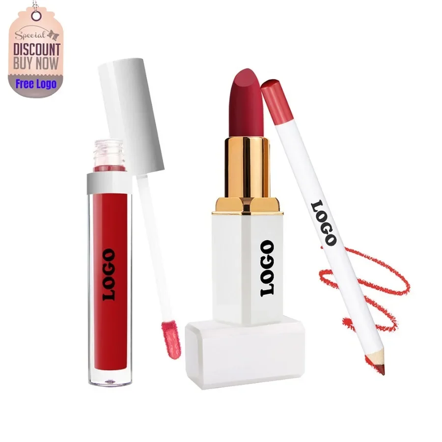 

Custom 12colors Lipgloss&lipstick&lipliner Kit White Tube Matte Waterproof Long Lasting Easy To Wear 3in1 Lip Set Bulk Makeup