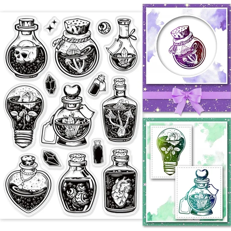 1 szt. Halloween mikstura wyczyść znaczki dla DIY Scrapbooking Halloween magiczna butelka silikonowe przezroczyste pieczęcie przezroczyste znaczki