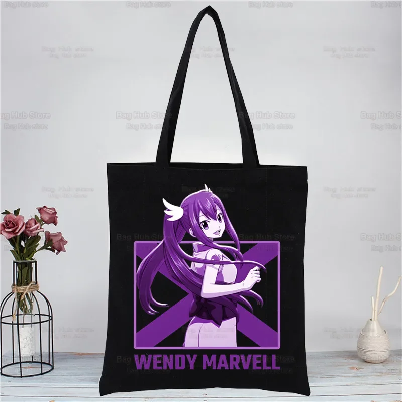 Anime Fairy Tail Natsu Dragneel Lucy Harajuku Art Shopping Black Bags Canvas Tote Bag Reusable Cloth Bag Handbag Shoulder Bags