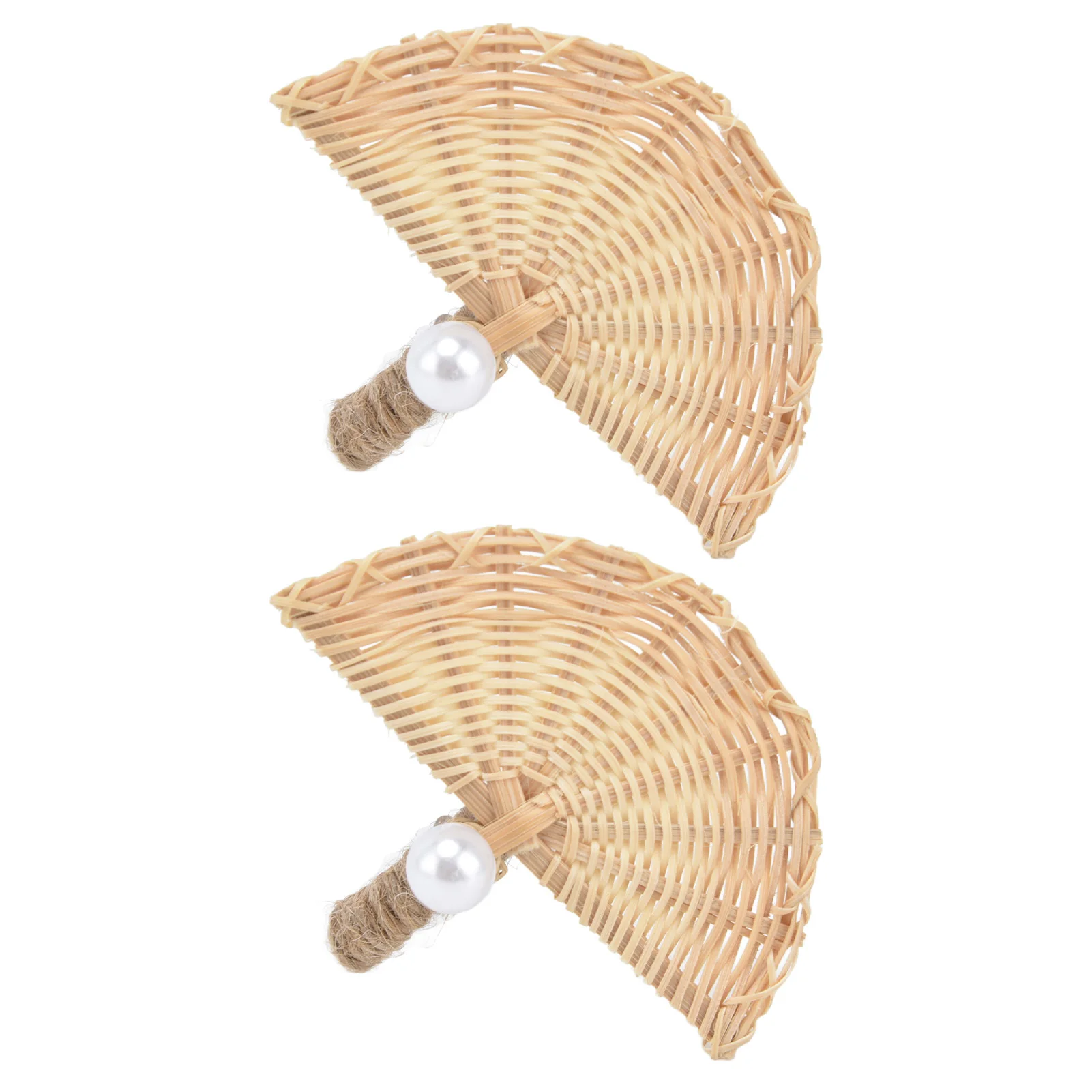 2pcs Pearl Tassel Fan-Shaped Napkin Buckle Rattan Innovative Design Exquisite Decorative Napkin Rings Table Decorations