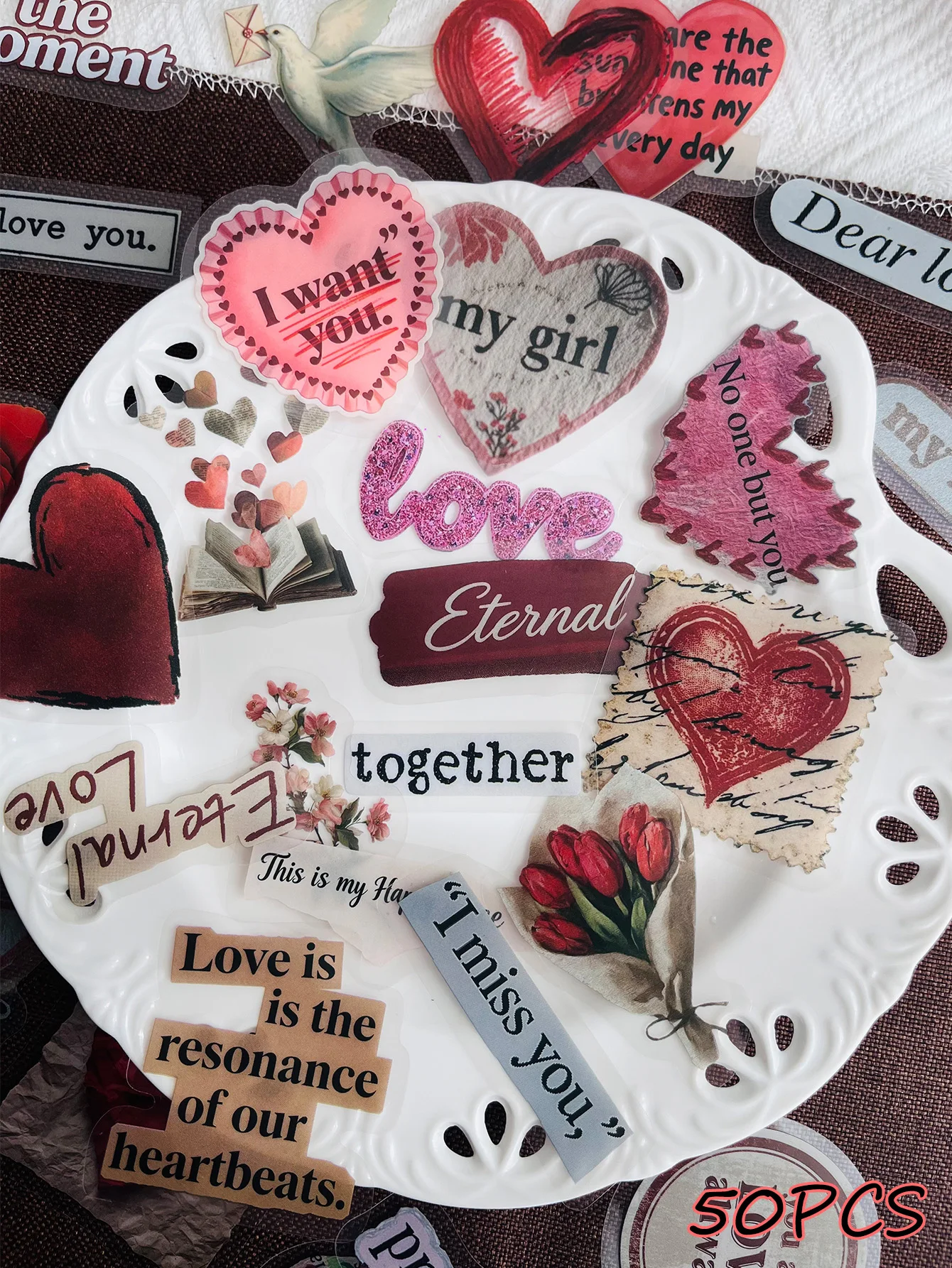 50Pcs Vintage Collage Love Aesthetic Stickers  Decoration Scrapbook Laptop Luggage Guitar Water Cup Phone Case DIY Decal