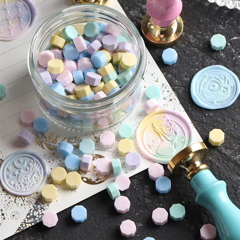 100PCS/Bag Vintage Wax Seal Mix Color Wax Beads Macaron Color Octagon Seal Stamps for Envelope Wedding Invitations DIY Supplies