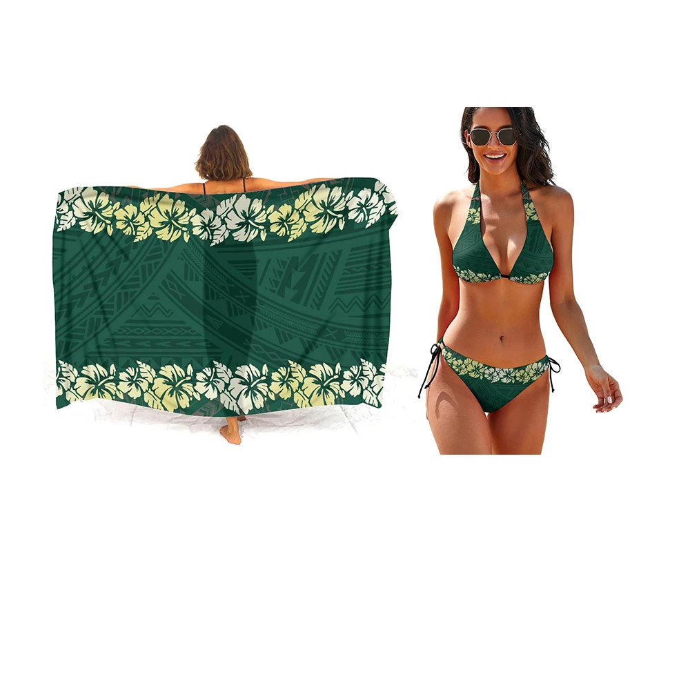 Women Hawaiian Sarong Bikini Cover Up Samoan Print Ladies One-piece Sexy Wrap Skirt Match Casual Swimsuits