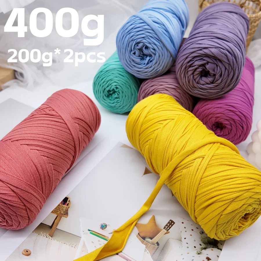2 Stück 400g 200g*2 Hochwertiges T-Shirt-Stoffgarn, Dickes Handstrickgarn für Häkeln von Taschen/Körben/Teppichen, Heimdekoration – Detail 1