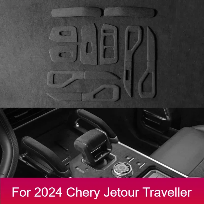 

For JETOUR Traveler T2 2023 Car Center Control Panel Gear Modification Door Handle Window Lift Button Suede Leather Interior Kit