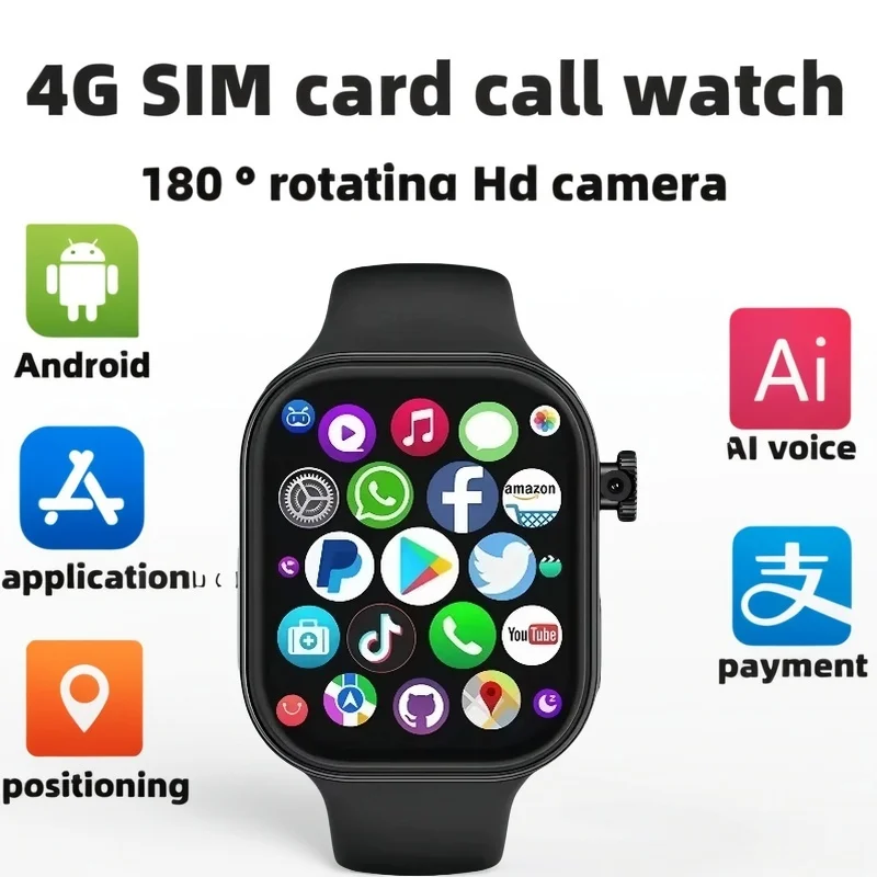 

VP99 New 2.29-inch 4G Android Smart Watch AMOLED Screen 180 ° Rotating Camera SIM Card Slot Smart Voice GPS WIFI Play Store