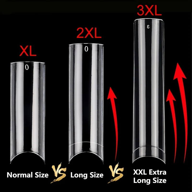 Einzelne Nagelspitzen in den Größen 4, 5, 6, 7 ohne C-Kurve, geeignet für professionelle Acrylnägel, 256 Stück 3XL extra lang, halbdeckende, gerade, konische, quadratische Nagelspitzen, 4 gängige Größen in einer Box – Detail 2