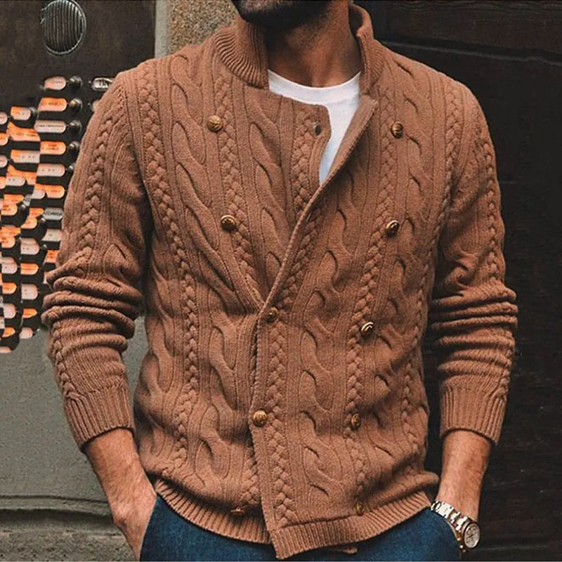 Men's Sweater Coat Autumn Winter Casual Solid Stand Neck Knitted Sweater LongSleeve Button Cardigan Sweaters Slim Warm Knitwears