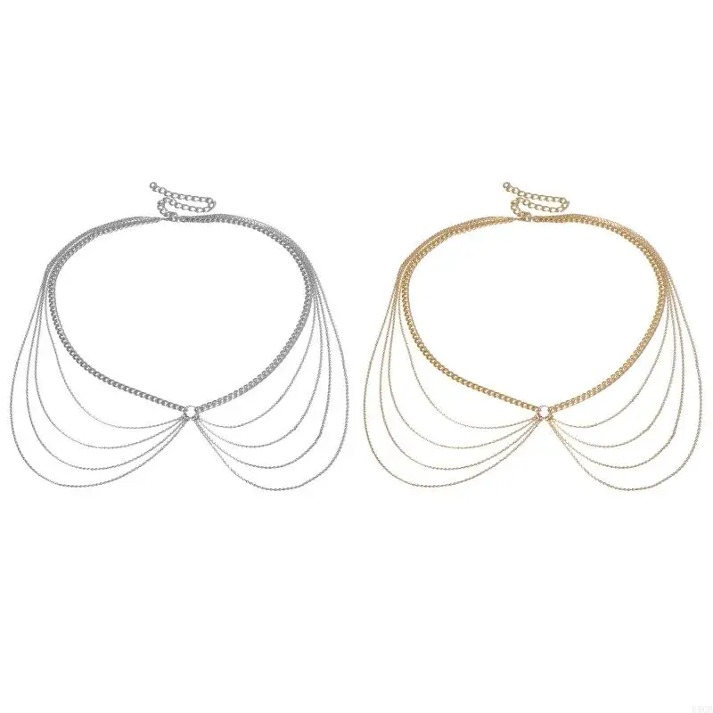 D5QB Shinning Long Tassel Waist Chain for Women Body Chain with Adjustable Chain