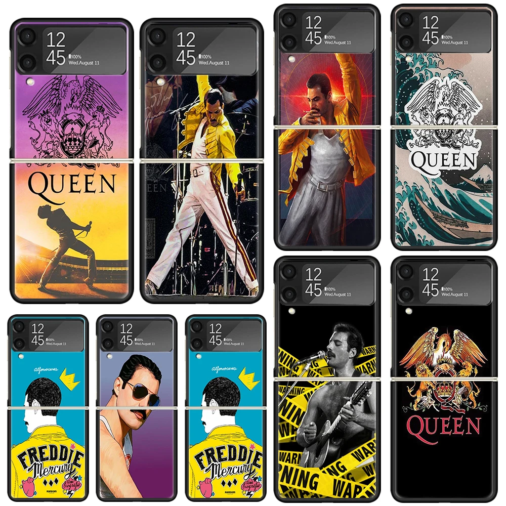 Rock Funky Freddie Mercury Queen Phone Case For Samsung Galaxy Z Flip Zflip 6 Flip6 5 Flip5 4 Flip4 3 Flip3 5G Art Fundas Black