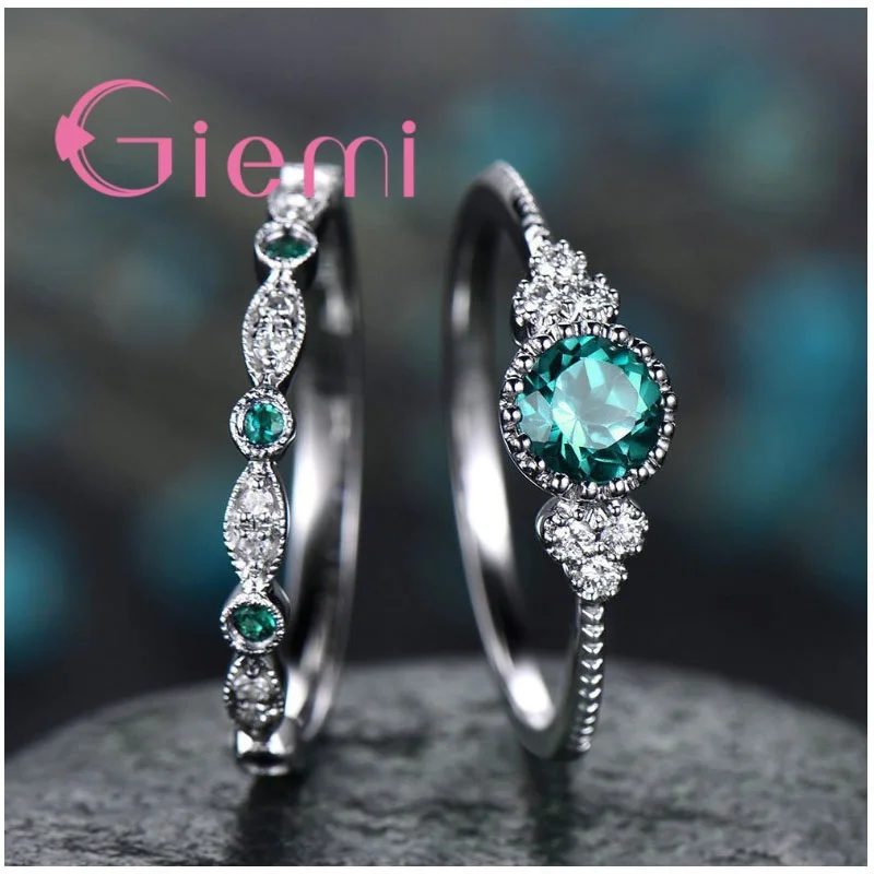 3 Colors Exquisite CZ Stone Double Ring Romantic 925 Sterling Silver Wedding Band Rings For Engagement Anniversary Jewelry