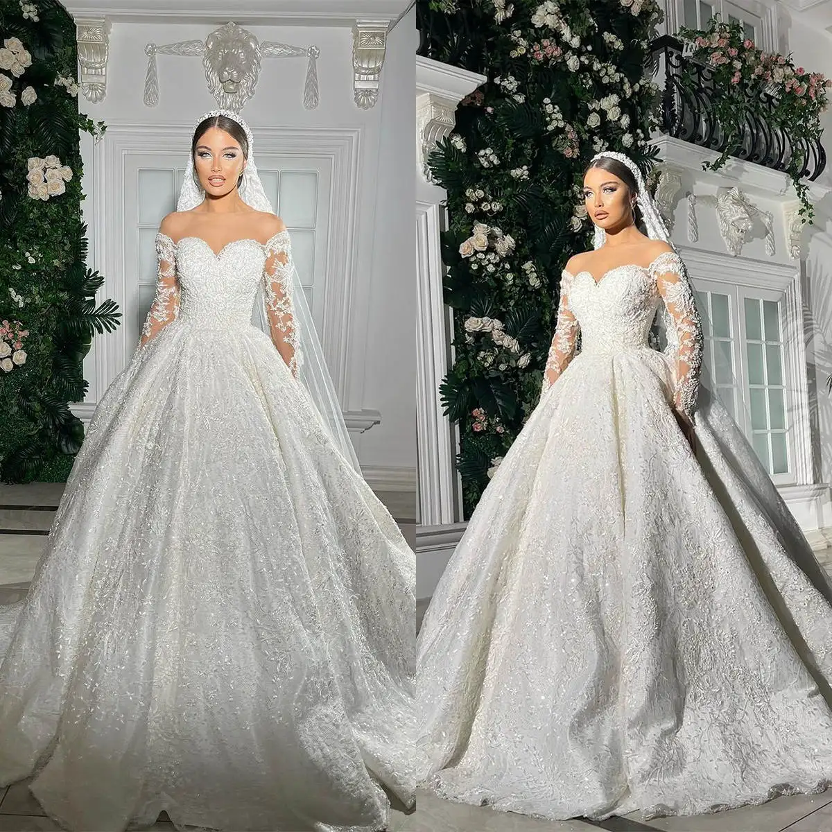 

Classic Ball Gowns Wedding Dresses Luxury Sweetheart Neck Beading Applique Lace Bride Dresses Customized Bridal Gowns