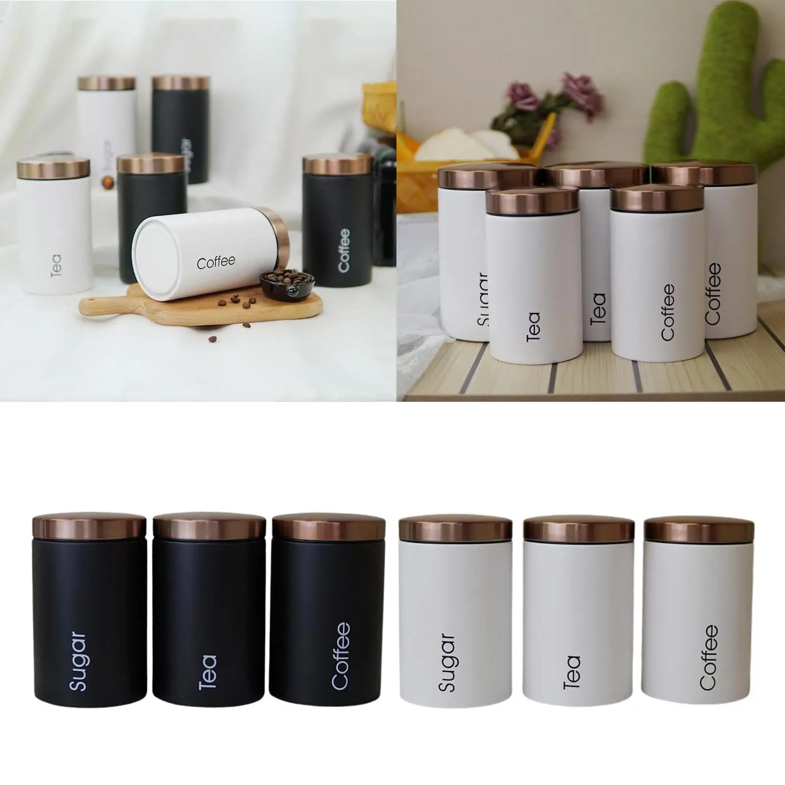 3 Pieces / Set Coffee Sugar Tea Canister Set, Simple Design Galvanized