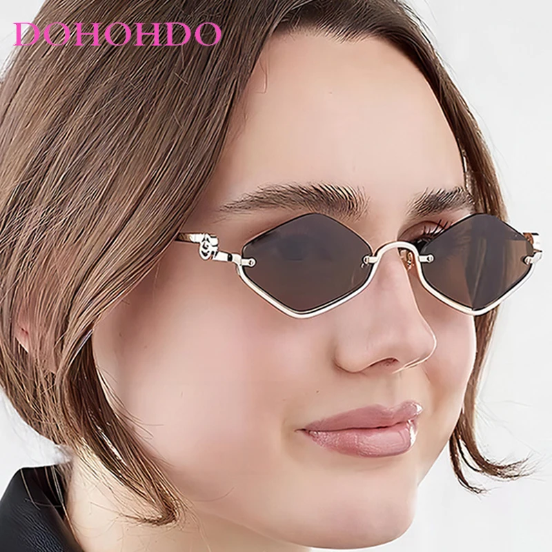 

2026 New Half frame Punk Sunglasses Women Men Small Polygonal Metal Frame Sun Glasses Female Driving Travel Shades Eyewear UV400