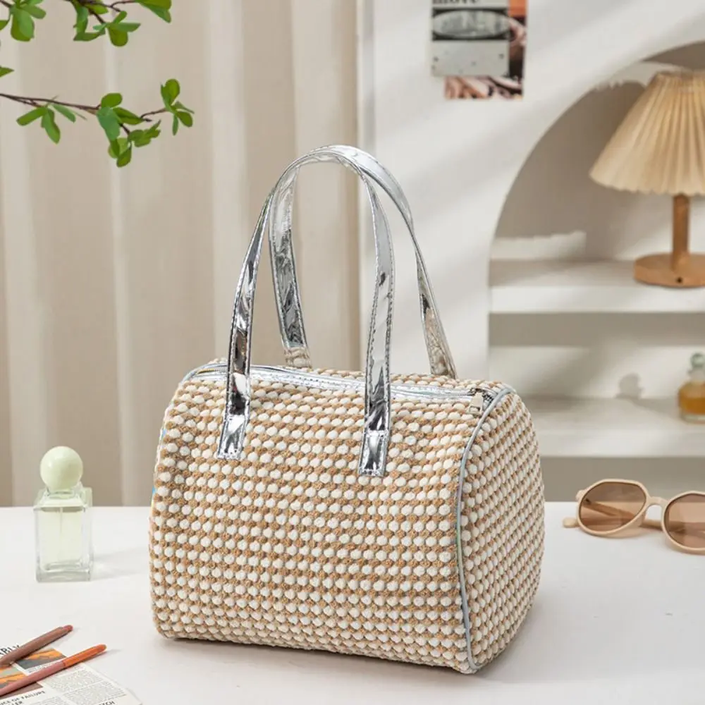 Borsa da donna portatile Borsa morbida per trucco da viaggio con doppia maniglia Organizzatore di archiviazione di grande capacità Custodia cosmetica casual per la casa
