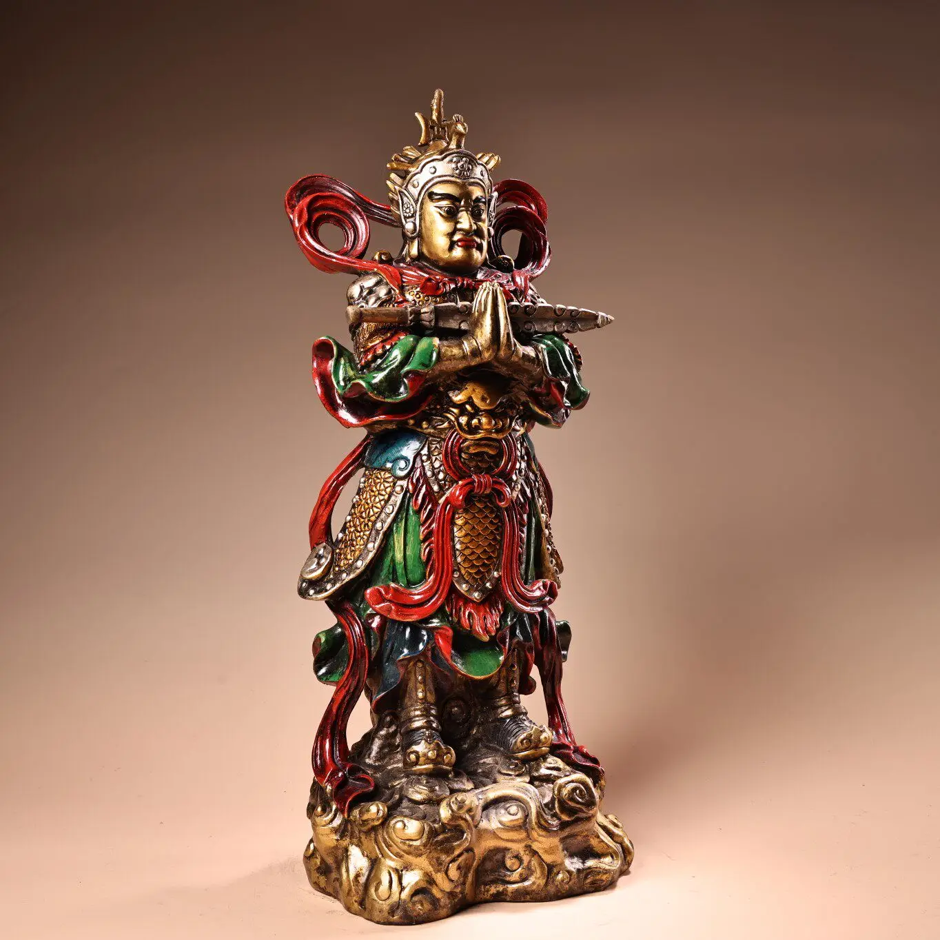 Vintage Chinese Painted Bronze Buddha Bodhisattva Statue Heavy Patina Exquisite Craft Collectible