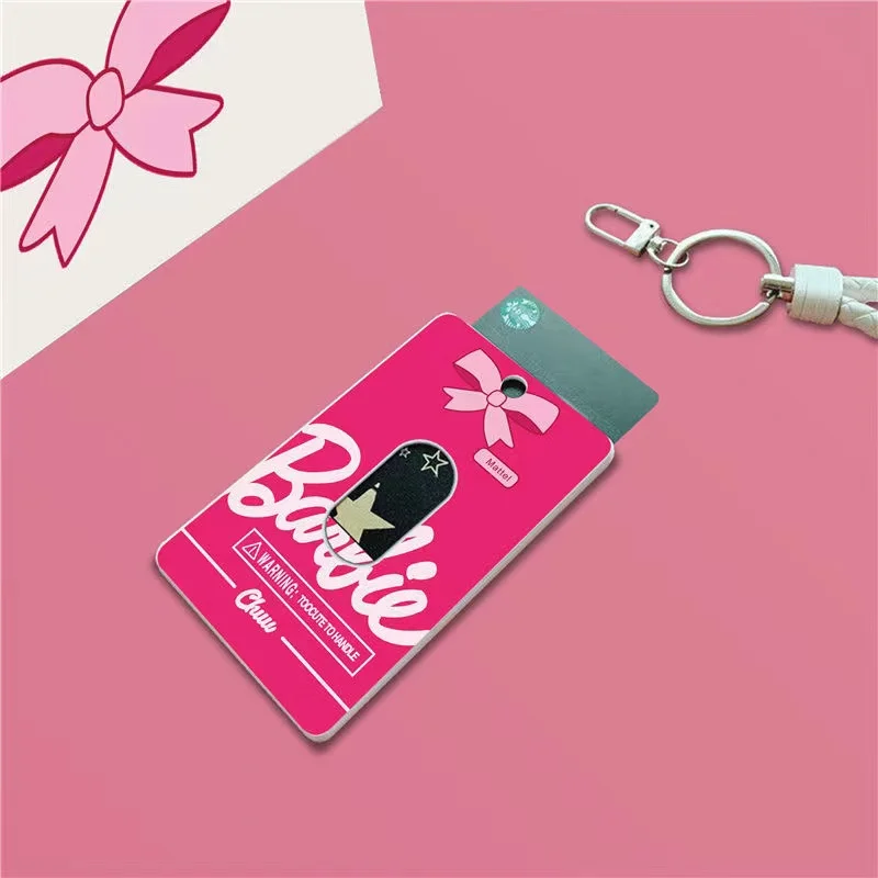 Anime New Barbie Campus Card Holder Traffic Subway Work Card Cover Anti-Lost Keychain Portable Ladies Fashion Key Chain Ring