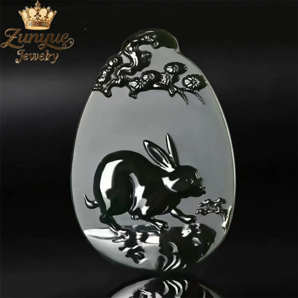

Natural Hetian Jade Green Jade Zodiac Rabbit Pendant Luxury Quality Jewelry Best Selling Fashion Jewelry Exquisite Charms Gift