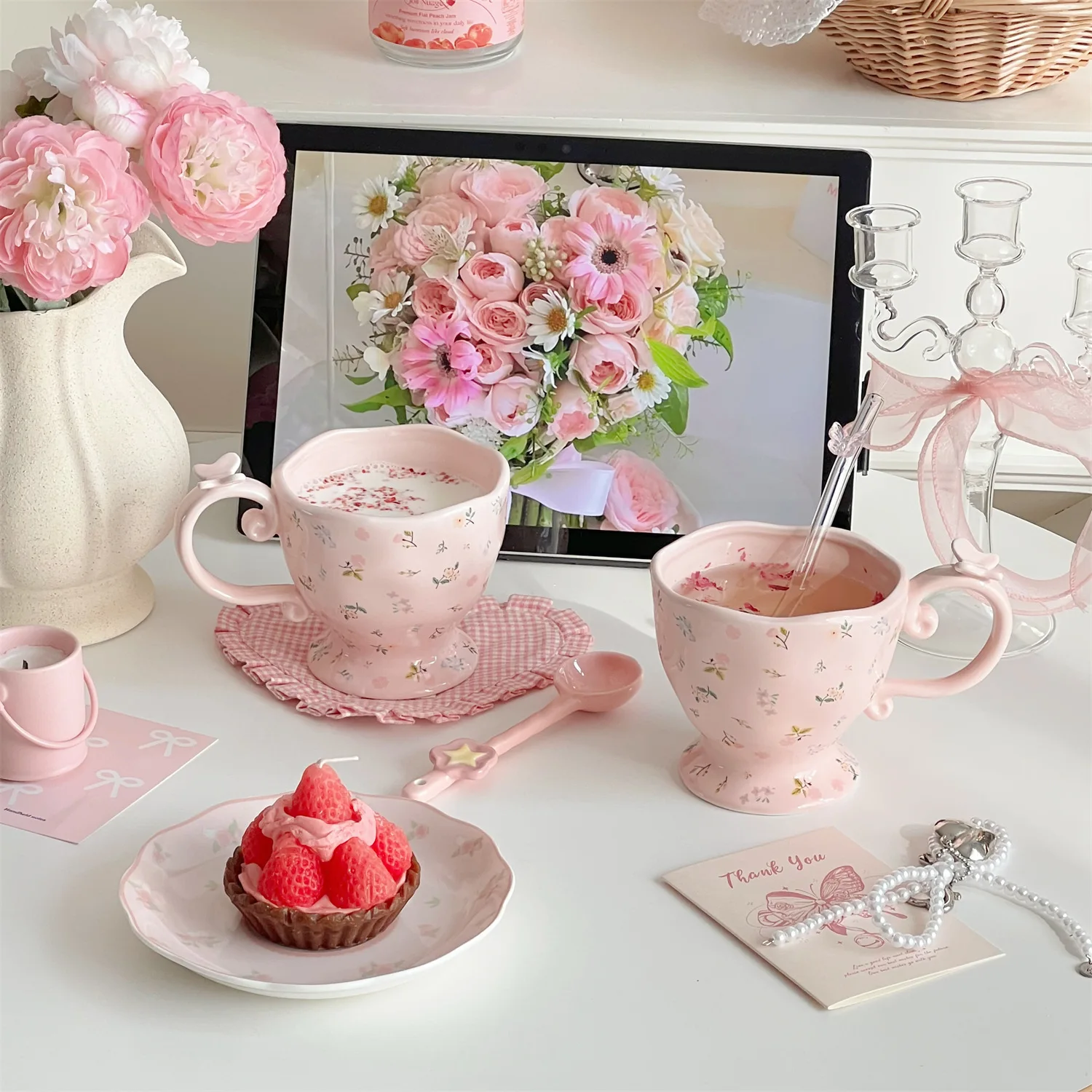 

Ins Style Cute Ceramic Milk Cups Creative Flower Pattern Large Capacity Mugs Household Daily Afternoon Tea Coffee Cup