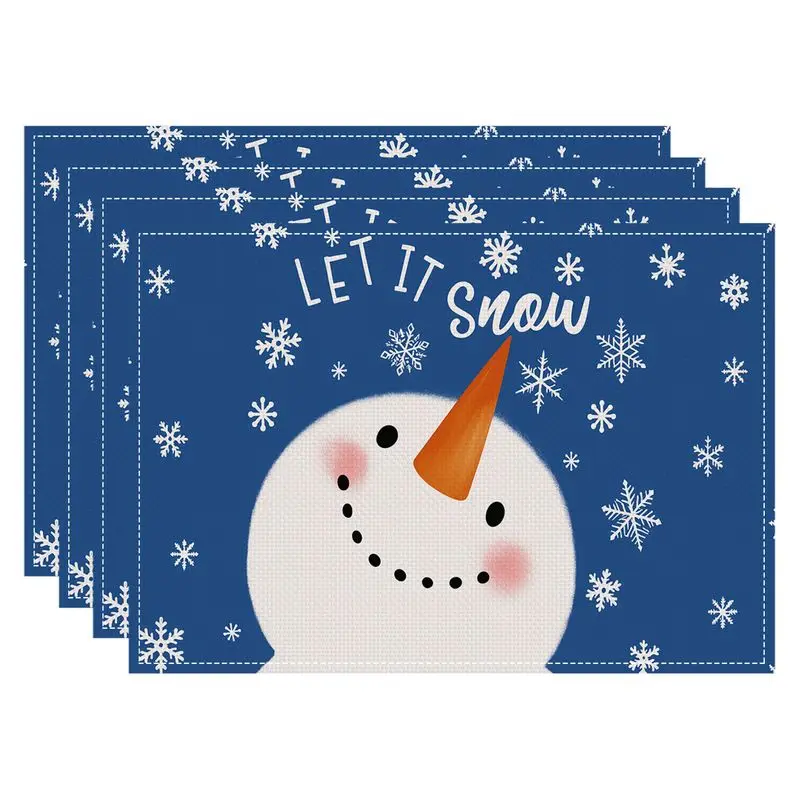 VIKAMA Blue Cute Snowman Christmas Meal Mat Waterproof and Insulated Table Mat Holiday Party Home Restaurant Table Decor Mat