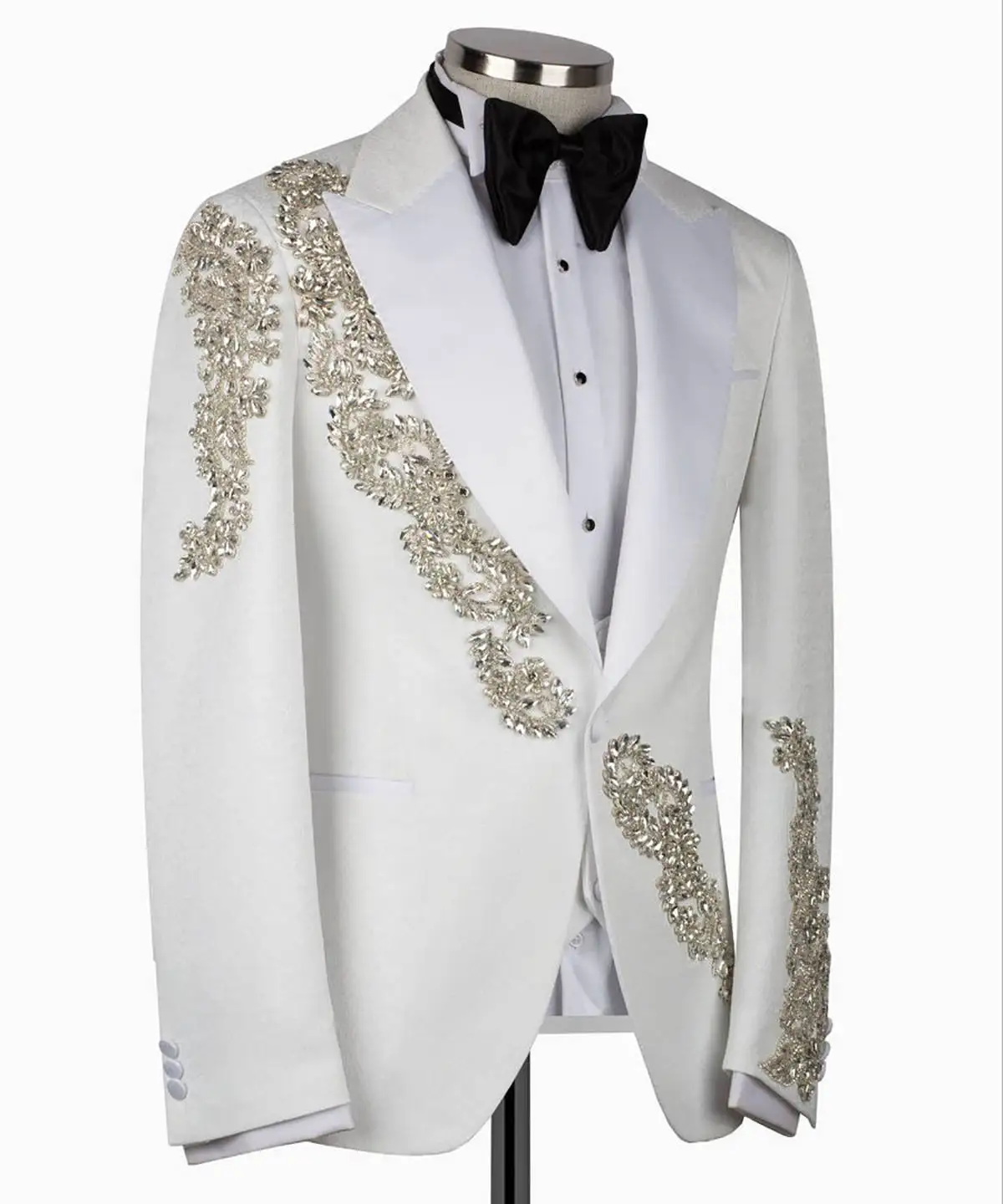 Klassische Herren-Hochzeitsanzüge, Kristallapplikationen, spitzes Revers, einreihiger Smoking, Bräutigam, Business, 2-PS-Blazer, Hosen nach Maß