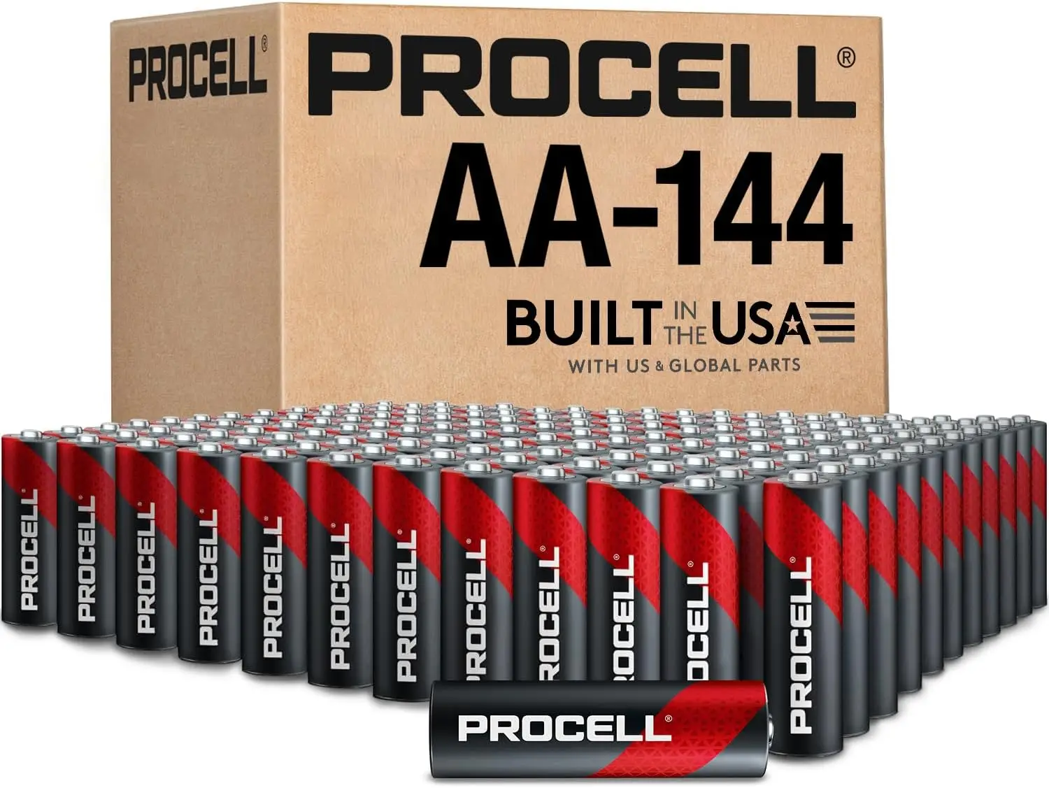 

Long-Lasting AA Batteries 1.5V, Double A Industrial Alkaline 144-Pack for Smoke Detectors & Devices