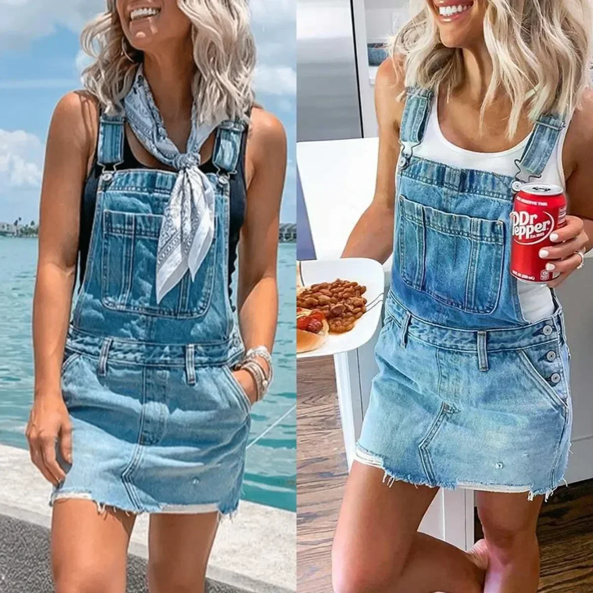 Lugentolo Women Overalls Denim Short Dress Summer Fashion Camouflage Flag Print Lady Sleeveless Slim Washed Do Old Clothing