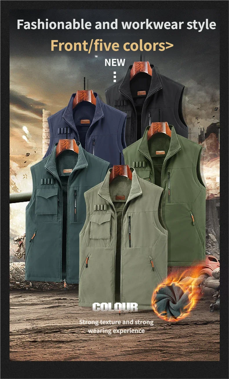 

2025 Мужской осенне-зимний теплый жилет без рукавов с флисом, повседневная универсальная двусторонняя одежда в стиле спецодежды, азиатский размер