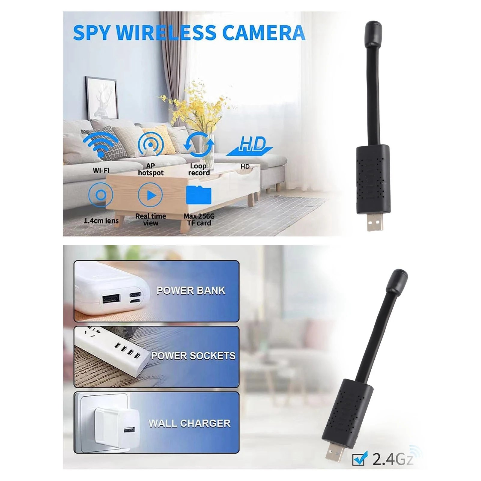 كاميرا أمان USB WiFi 1080P HD كاميرا صغيرة لاسلكية مع كشف الحركة/رؤية ليلية لمراقبة الأطفال في المنزل والسيارة