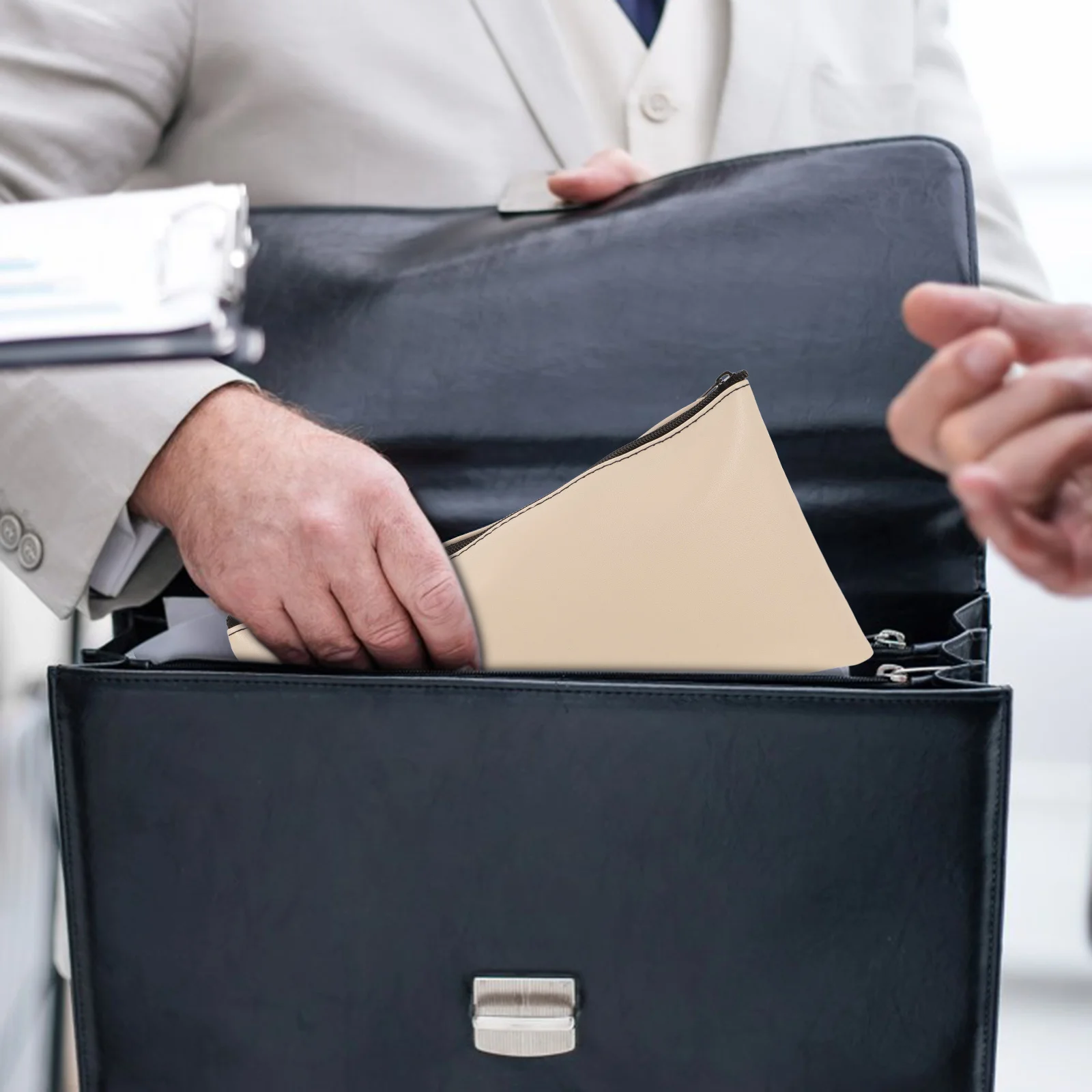 

2Pcs Money Bags Zipper Pouches PU Cash Organizer Receipt Wallets for Staff Students Travel