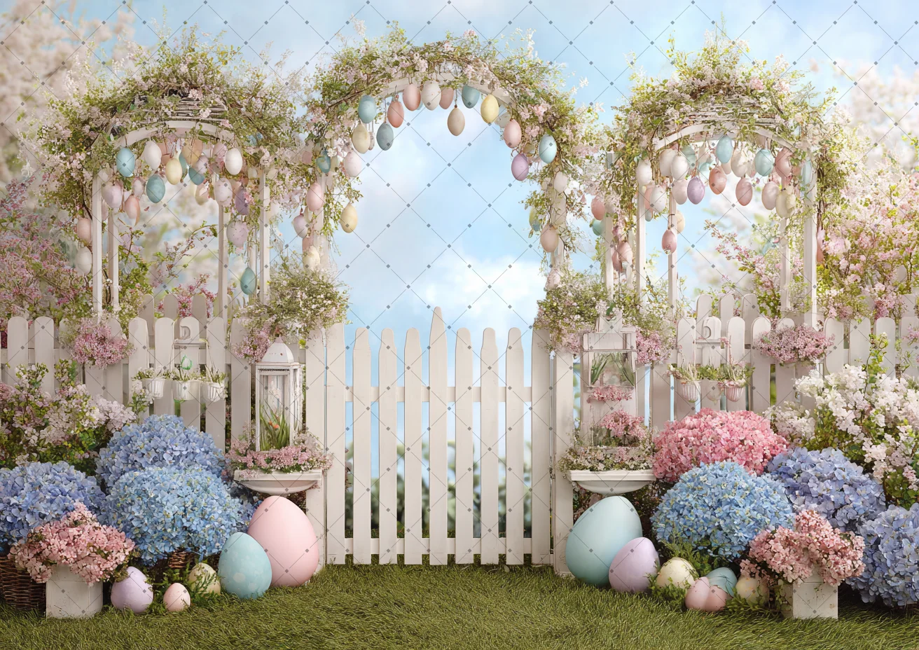 Easter Floral Garden Photography Backdrop Bunny Egg Fence Spring Decor Background Kids Birthday Holiday Portrait Studio
