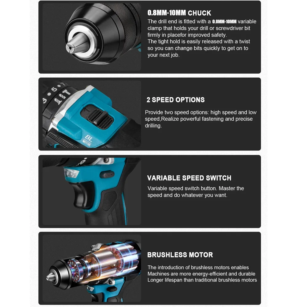 10 مللي متر فرش الحفر الكهربائية تأثير 25 + 3 عزم الدوران مفك كهربائي المطرقة أدوات الحفر ل ماكيتا 18 فولت بطارية دبابيس #3